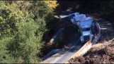 Truck falls from cliff