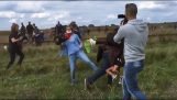 Kameramann aus Ungarn setzt die Knöcheln, Flüchtlinge