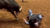 Father protects his son during a rodeo
