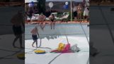 A hole suddenly opens in the bottom of a swimming pool