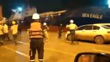 Ship overturns while unloading