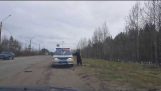 A bear says hello to the police (Russia)
