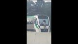 Person Clings till framsidan av ett tåg i Perth, Australien